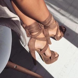 Sandali eleganti da donna plateau tacchi alti con lacci scarpe da donna taglia 4-20 - Foto 1 di 2