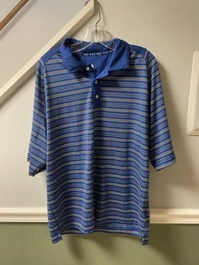 Bolle Men's Golf Polo Shirt Blue, Striped Short Sleeve, Athletic, Size Medium - Picture 1 of 2