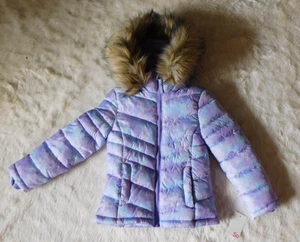 SO Girls Faux Fur Trim Hood Puffer Jacket - Tie Dye / Snowflakes Girl's Size 6 - Picture 1 of 7