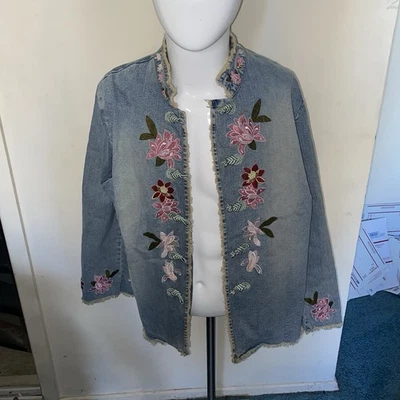 Chaqueta de mezclilla para mujer INC International Concepts floral bordada casa de campo talla 2X Foto 1 de 4
