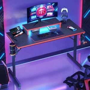 42" Gaming Desk PC Computer Office Gamer Table Desk LED Lights w/ Monitor Stand - Picture 1 of 48