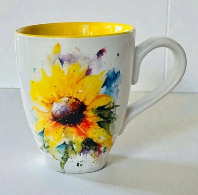 Акварельная кружка Dean Crouser DEMDACO с подсолнечником разноцветная желтая внутренняя отделка 16 унций - Изображение 1 из 4