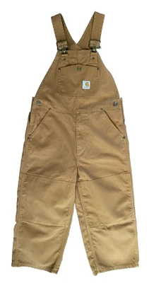 CARHARTT Big Kid Youth Bib OVERALLS Duck Canvas BROWN Outerwear Size 8 Worn Once - Image 1 of 3