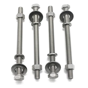 (4 juegos) Tornillos de cabeza hexagonal de acero inoxidable 3/8-16x4 pernos, tuercas, planos y de bloqueo Wa... - Imagen 1 de 9