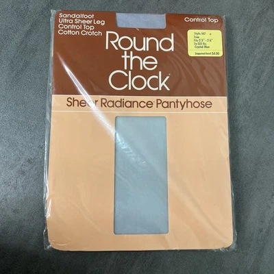 Винтажный 1982 круглый часы чистый Sandalfoot колготки кристалл синий размер B - отделка - Изображение 1 из 4