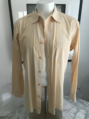 Camisa de vestir para hombre ZEGNA SPORT melocotón/gris ajustada a rayas mezcla de algodón XL Foto 1 de 4