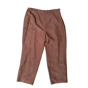 Pantalone abito Kasper taglia 12P marrone misto lino gamba larga completamente foderato boho chic - Foto 1 di 10