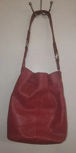 Red Pebbled Leather Medium Boho Hobo Bag 12Wx11Tx6D - Picture 1 of 5
