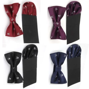 Men’s Bow Tie Handkerchief Pocket Square Matching Bowtie Set Skull Pattern - Picture 1 of 5