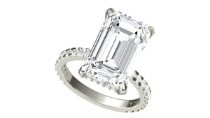 10 CT Emerald Cut Lab Grown Diamond Ring IGI Certified F VVS2 with 14 KT Gold - Picture 1 of 14