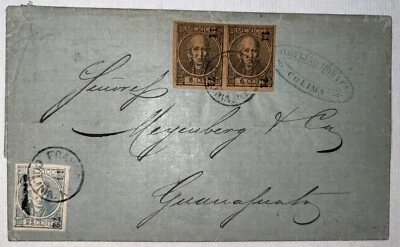 Mexico Colima Cover Pair 6c + 25c March 1872 Cancel Franco Colima Scott 58, 61. - Image 1 of 4