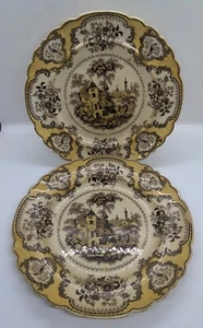 RARO Circa 1830 Villa Bi Color Marrón Amarillo Transferware Plato John Ridgway - Imagen 1 de 24