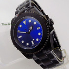40mm Black PVD Sapphire Automatic Men's Watch NH35 Blue Dial Date Oyster Band