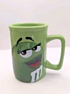 M&Ms World GREEN Coffee Mug Cup Hershey Character Face Vintage - Picture 1 of 6
