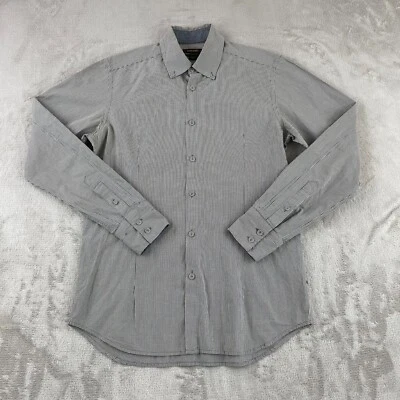 Camisa masculina Diesel preta dourada cinza média xadrez Gingham manga longa designer - Imagem 1 de 4