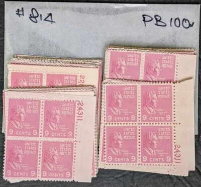 EDW1949SELL : USA 1938 Scott #814. 100 Plate Blocks. All appear Very Fine, MNH - Image 1 of 2
