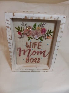 Decorative Sign Wife Mom Boss Beaded Sequined Flower - Picture 1 of 5