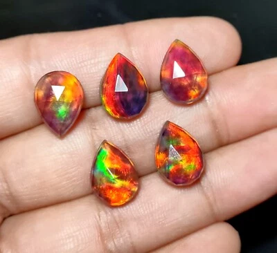 Aurora Opal Doublet, Aurora Fire Opal Rose Cut Pear Shape Cabochon, 14x10 MM - Image 1 of 4