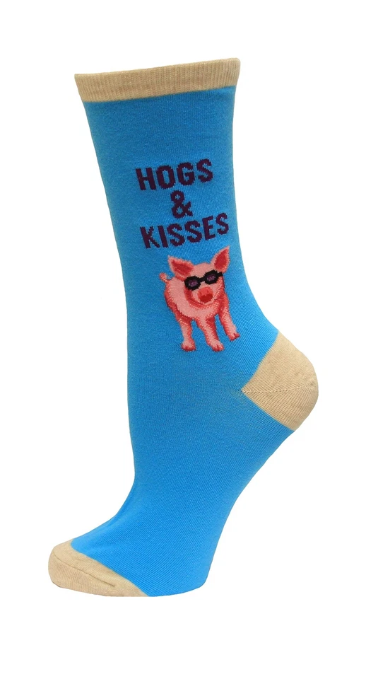 Hogs and Kisses Hot Sox Trouser Crew Socks Aqua Women's 9-11 Novelty Fashion