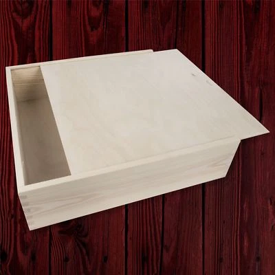 Plain Wooden Box with Sliding Lid / 35x35 cm / Memory Keepsake Storage Craft DIY - Image 1 of 4