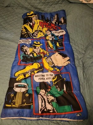 Saco de dormir colorido vintage 1990 hecho en EE. UU. película Dick Tracy jóvenes niños 55x27 Foto 1 de 3