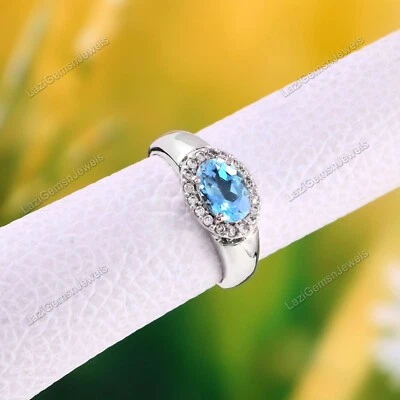 Topaz Ring Statement Minimalist Wedding Halo Cluster Band 925 sterling silver - Image 1 of 4