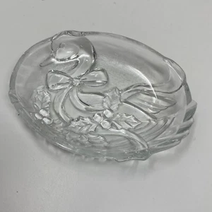 Pequeño Plato de Baratija de Caramelo Ovalado Navidad Ganso Acebo Diseño Vidrio Transparente - Imagen 1 de 5