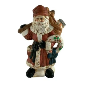 Statuetta Babbo Natale in Ceramica 6" Corona Portante Sacco di Giocattoli Vacanze di Natale - Foto 1 di 9