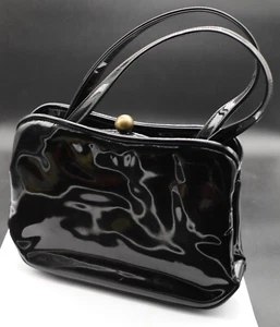 INGBER Vintage 1960s Rockabilly Genuine Patent Vinyl Bag Brass Hardware USA - Picture 1 of 7