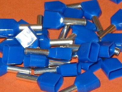  BLUE  TWIN  FERRULE CRIMP  2.5mm  (BOOTLACE CRIMPS)  QTY = 10 • 1.39£