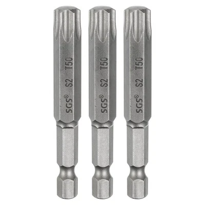 Chave de fenda 3 peças T50 cabeça torx bit 1/4" haste sextavada 2,6" longa magnética sem ponta de furo - Imagem 1 de 4