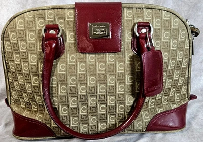 VTG Liz Claiborne Weekender Carry-On Travel Bag Tan Fabric Burgundy Trim w/Lock - Image 1 of 4