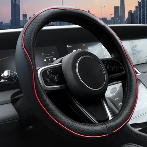 Ouzorp Microfiber Leather Steering Wheel Cover, 14.5-15" Black/Red - Picture 1 of 5