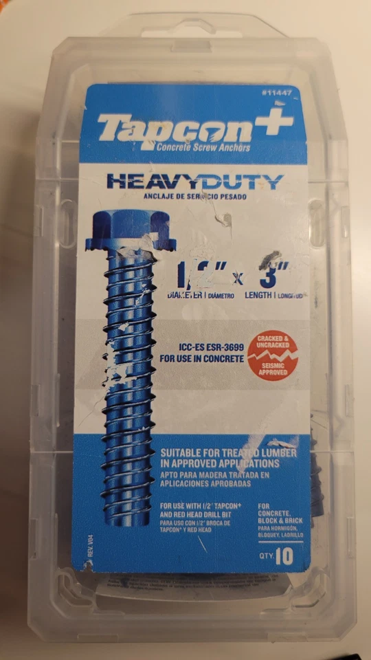  Tapcon 1/2" x 3" parafuso de concreto âncora aço zinco azul - Pacote com 10 - Imagem 1 de 1