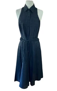 Lauren Ralph Lauren Women’s Silk Midi Dress Sz 14 Black Fit & Flare Belted - Picture 1 of 8