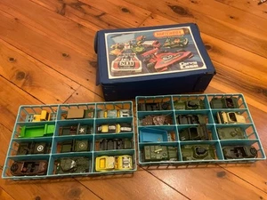 Vintage Matchbox Storage Box-24x 1970’s Playart, Corgi and Matchbox- Some Rare - Picture 1 of 24