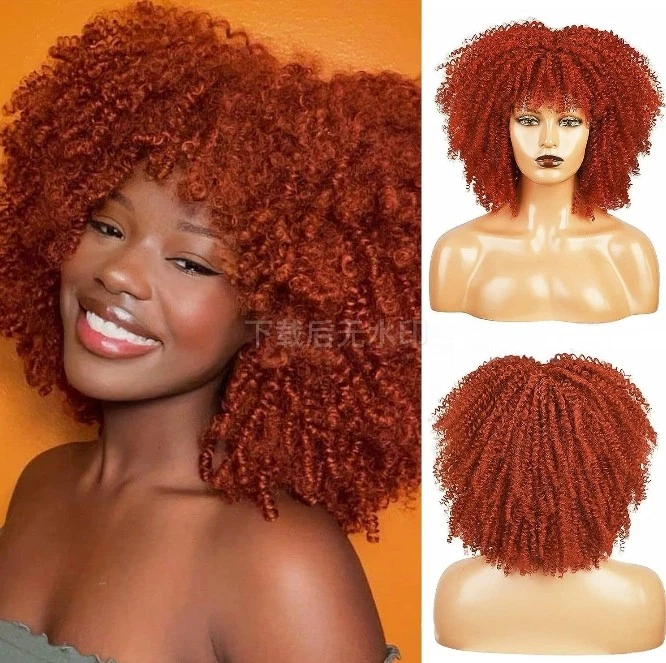 Peluca rizada naranja con flequillo Pelucas afro rizadas rizadas para mujer Fiesta Disfraz Pelucas  Foto 1 de 4