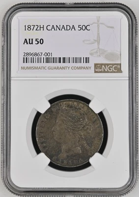 1872 H Canada 50 Fifty cents, 50c, Victoria, Silver, KM# 6, NGC AU 50 - Image 1 of 4