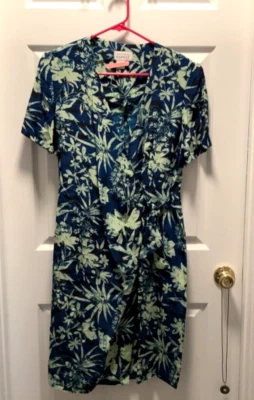 Adrianna Papell 100% Silk Wrap Dress Woman's 14 Tropical Floral Print - Image 1 of 4