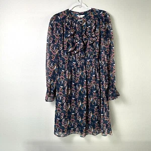 Boden Dress Womens Size 10 R Blue multi Floral Print Long Sleeve Ruffle Collar - Picture 1 of 14