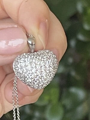 "Collar de cadena colgante FAS 925 plata corazón cristal circonita cúbica 18""" Foto 1 de 4