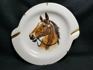 Vintage Table Ashtray Horse Head Bit Bridle Gold Trimmed Décor Piece 9 x 8 " - Picture 1 of 3