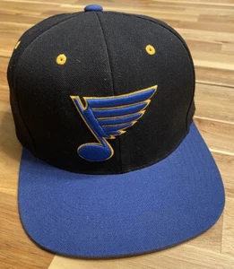 Mitchell And Ness St Louis Blues NHL Black Blue Note Fitted Hat 7 3/8 - Picture 1 of 6