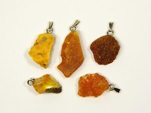 Lot of 5 Baltic Amber Pendants Brown Yellow Women's Raw Natural Gemstone 4177