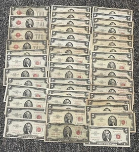 (47) Red $2.00 U.S. Notes (1928, 1953, 1963) - Low Grade and/or Damaged - Picture 1 of 1