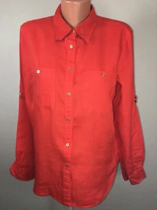 CAMISA TOP MUJER RALPH LAUREN PUÑOS ENROLLABLES ROJO AZUL LINO TALLA L BOTONES DORADOS - Imagen 1 de 19
