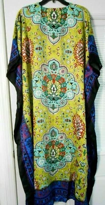 --  NEW SANTE MUMU FITS 1X- 3X CAFTAN  DRESS lime green aqua red SATIN FEEL - Image 1 of 4