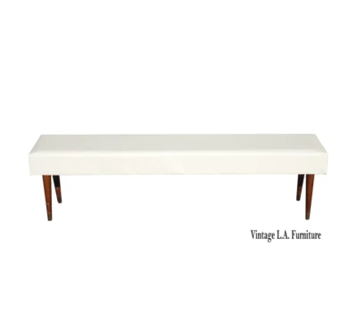 Banco largo delgado blanco moderno de mediados de siglo vintage Foto 1 de 4