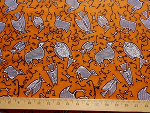 ANKARA Tessuto Kitenge Africano Nero Arancione AFTEX Animali Natura Costa d'Avorio - Foto 1 di 1