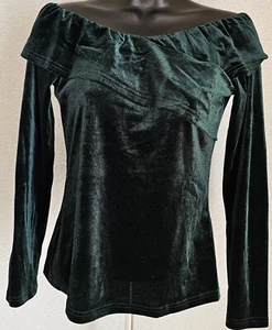 Allegra K Womens Shirt Top Blouse Size XS X Small Green Velor FEEL - Picture 1 of 24